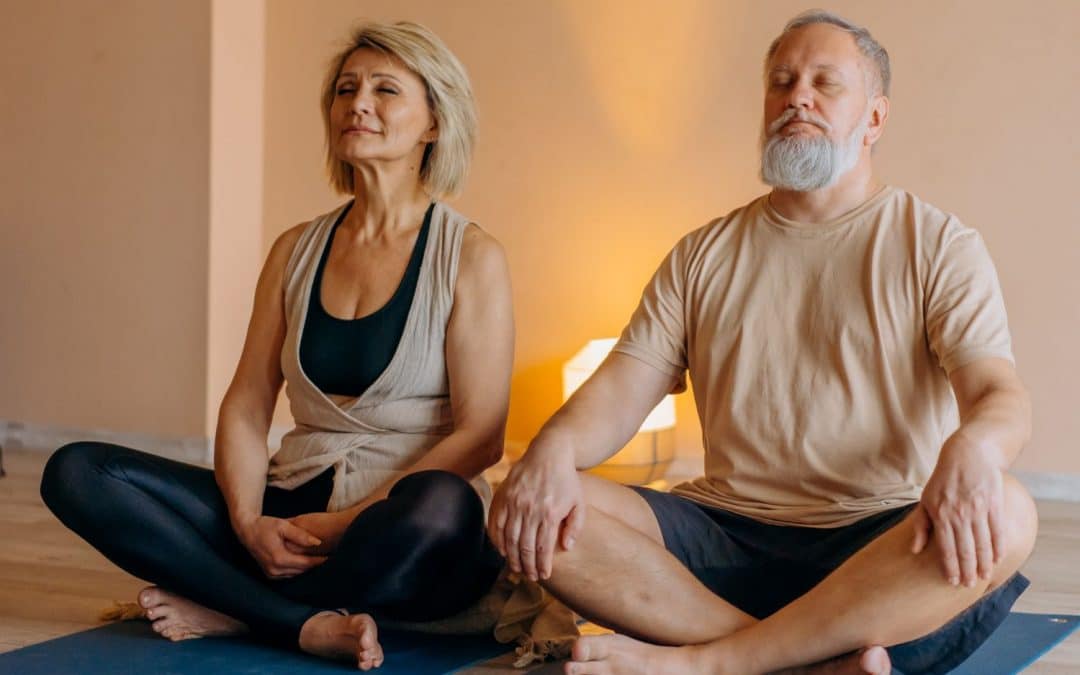 meditation long life reduce stress calm relax healthy woman man meditating